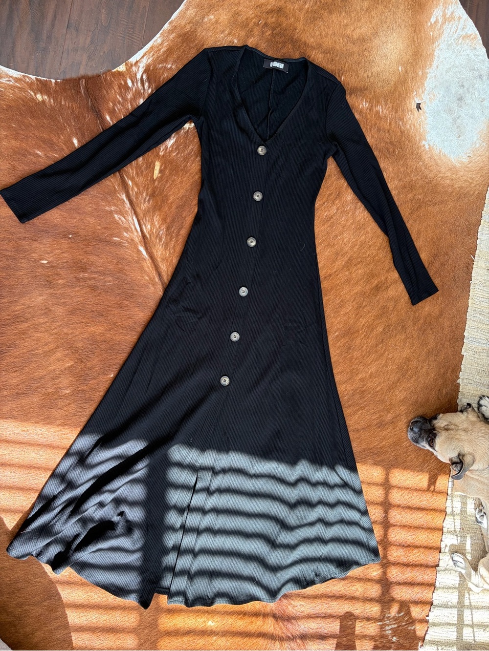 Reformation Black Long-Sleeve Button-Down Maxi Dress